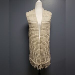 Chico’s Cream Neutral Boho Fringe Vest Size 2/Large